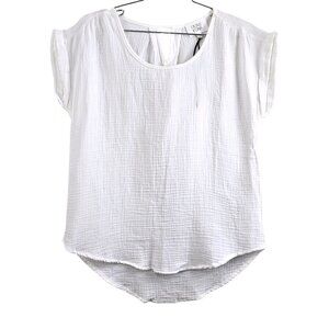 Olive & Oak Gauze Oversized Short Sleeve New 100% Cotton White Top